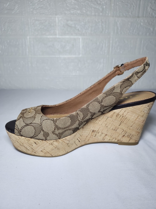 Coach Women's Slingback Wedge Sandals Tan Monogram Size 8 - Picture 11 of 15